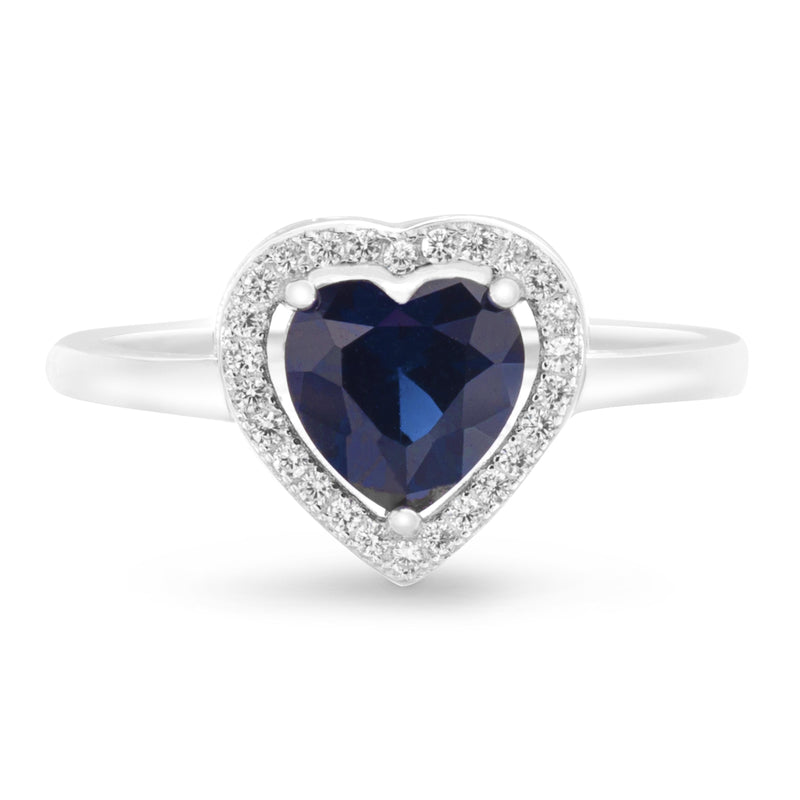 Sterling Silver Heart Shaped Sapphire-CZ Halo Ring