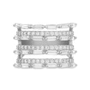 Sterling Silver CZ Round and Emerald Shaped Stones Eternity Ring