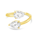 Gold Teardrop CZ Ends Polished BypaSterling Silver Ring