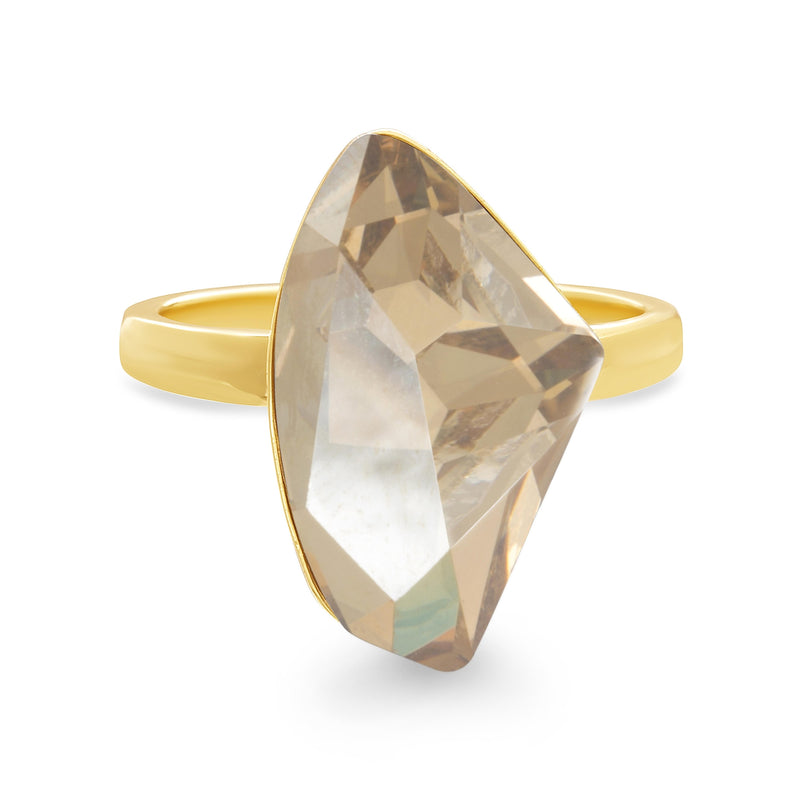 Sterling Silver Crystal Golden Shadow Geo Shaped Ring