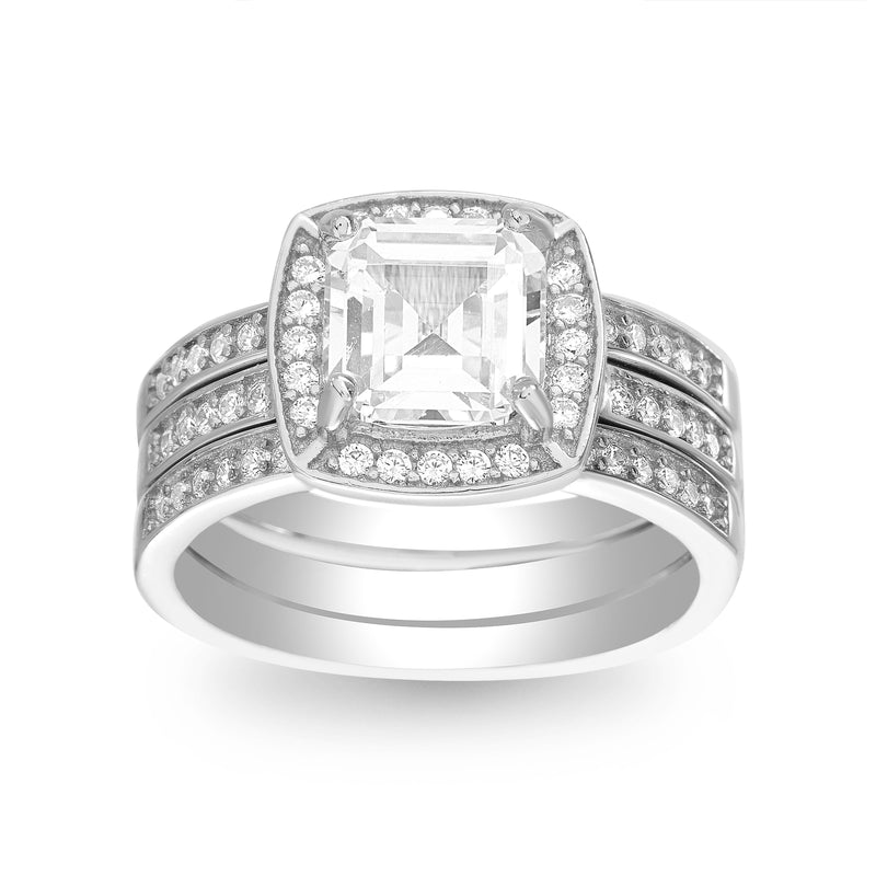 Sterling Silver Cushion CZ Trio Stackable Ring