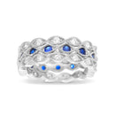 Silver Multicolored Sapphire CZ Oval and 2 CZ Oval Band Stackable Trio Ring Set