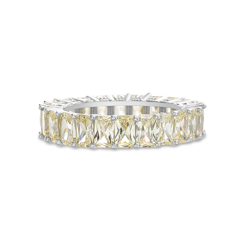 Silver Citrine CZ Emerald Cut Pronged Ring