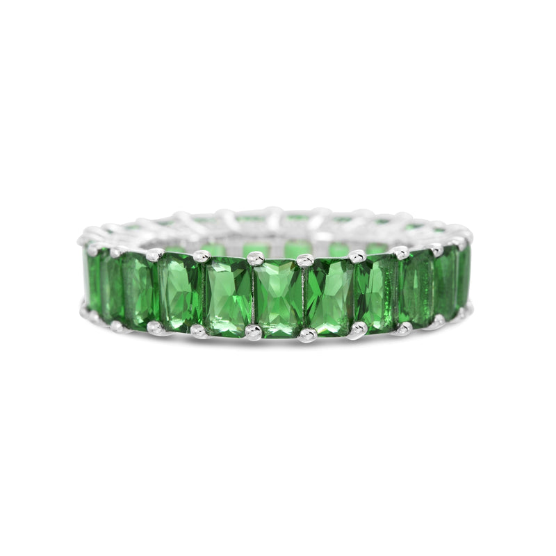 Silver Emerald CZ Emerald Cut Pronged Ring