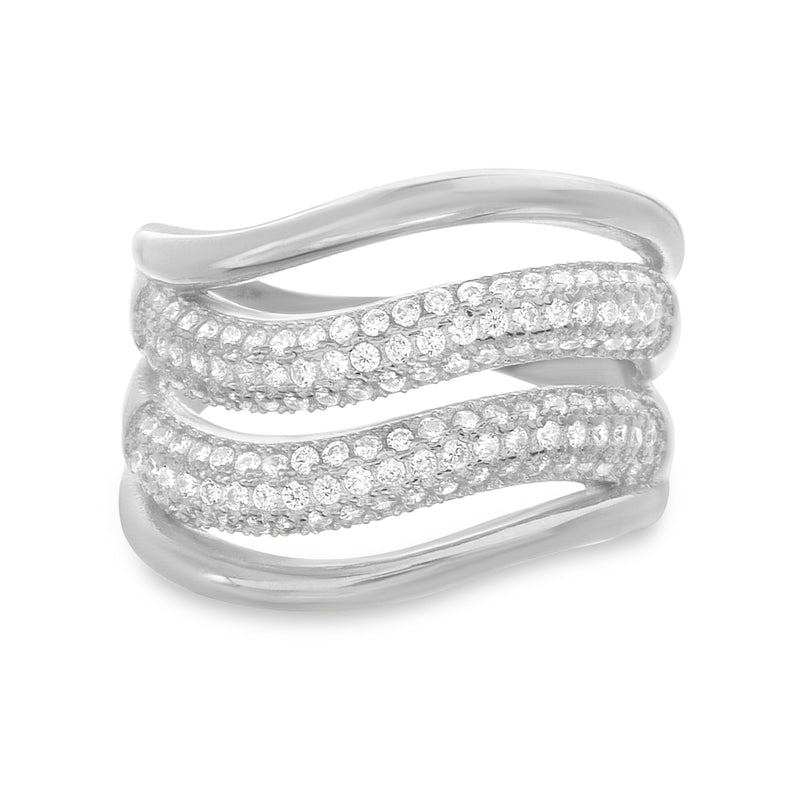 Sterling Silver CZ Wavy Multi Strand Design Ring