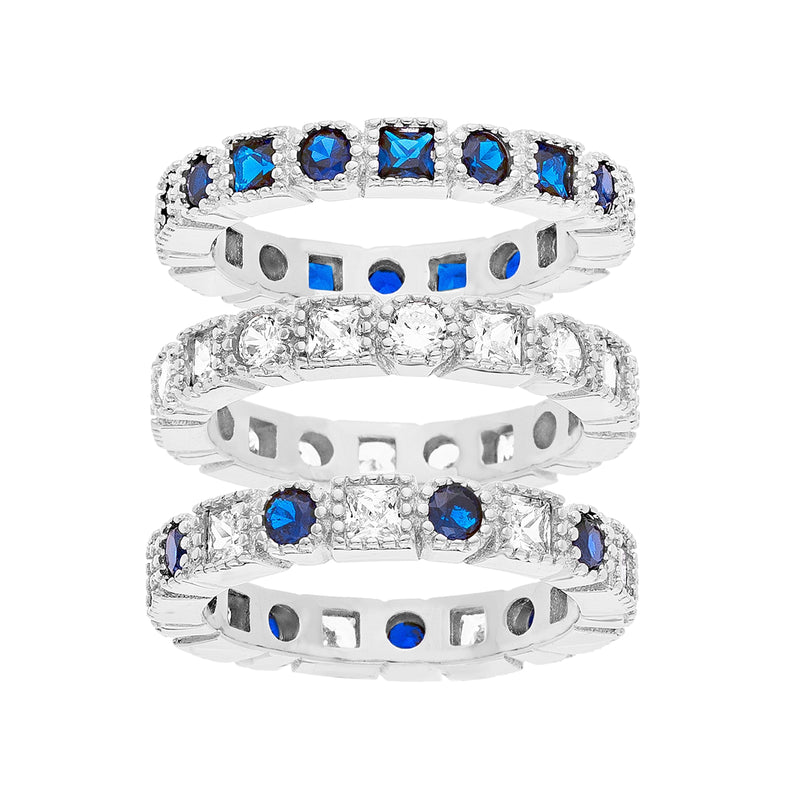 Sterling Silver Rh Multi CZ Band Set