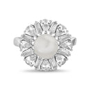 Sterling Silver Pearl- Round and Baguette CZ
Border Ring