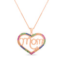 Rose Multi Color CZ "Mom" Heart Necklace