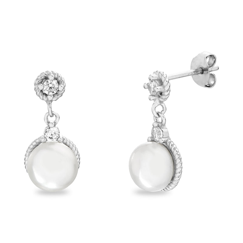 Sterling Silver CZ Stud with Dangling Pearl
Earring