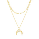 Gold CZ Curved Horn Double Layer Necklace
