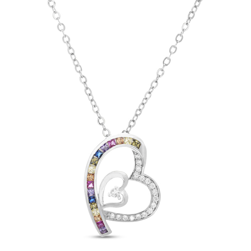 Sterling Silver Multicolored CZ Open Hearts
Necklace