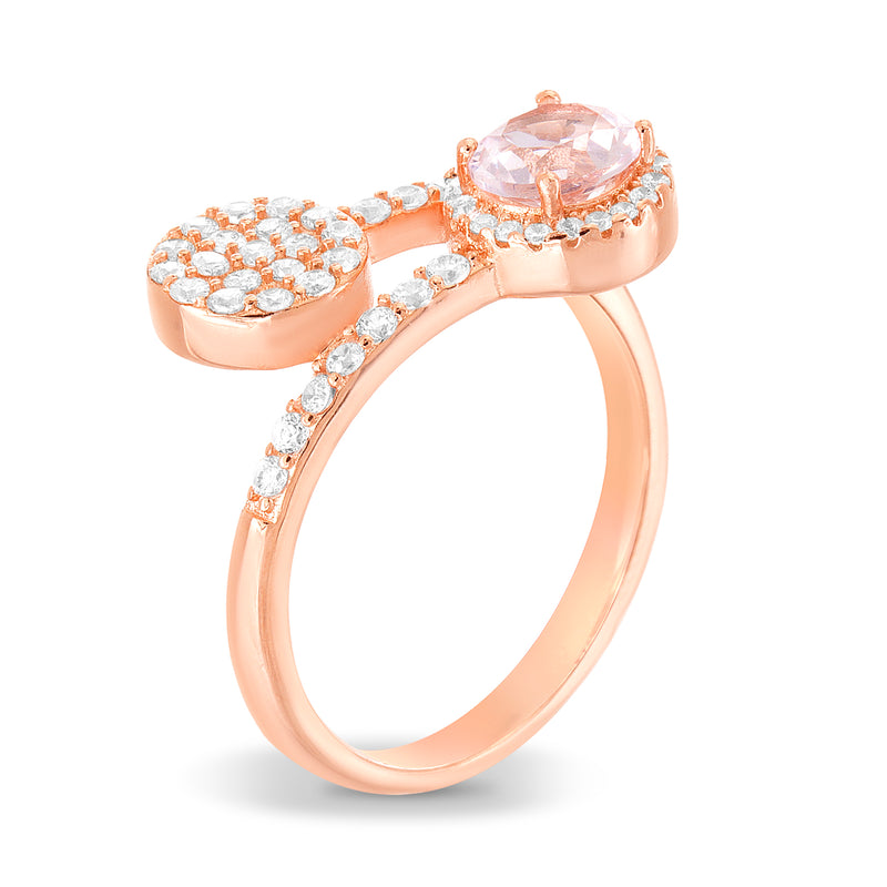 Rose Pink and CZ Halo Disc Bypass Ring