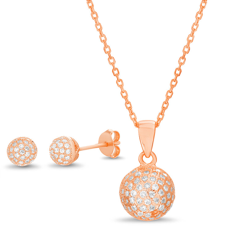 CZ Pave 6 MM Ball Earring and Necklace Set