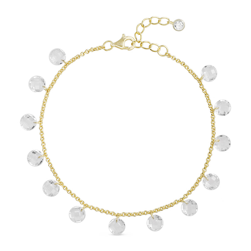 Gold Glass Charm Dangle Rolo Chain Bracelet