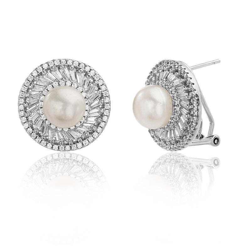 Silver CZ and Pearl Earring