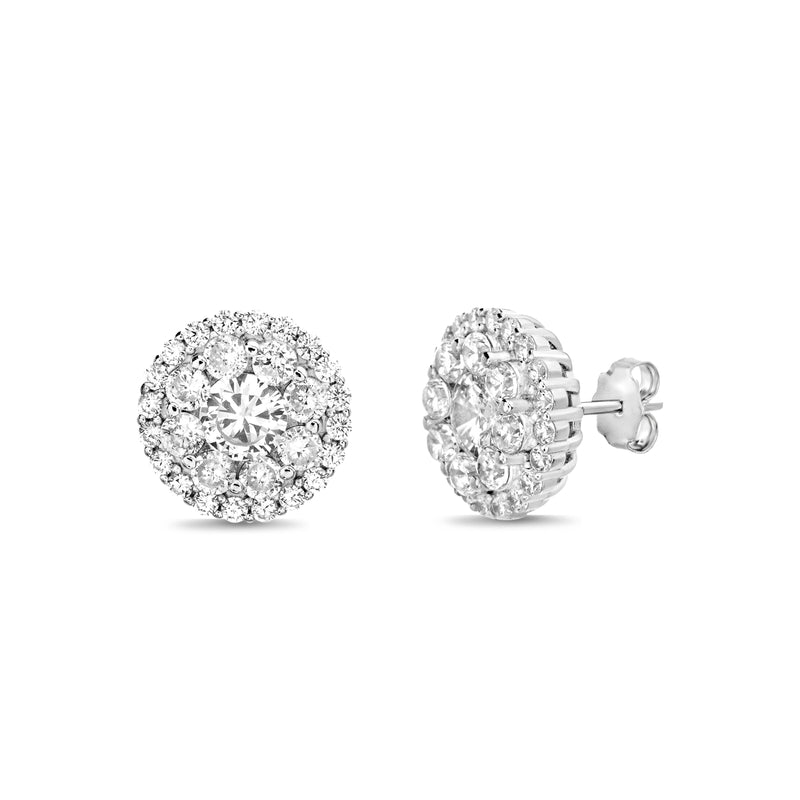 Ss CZ Round Fancy Design Stud Earring