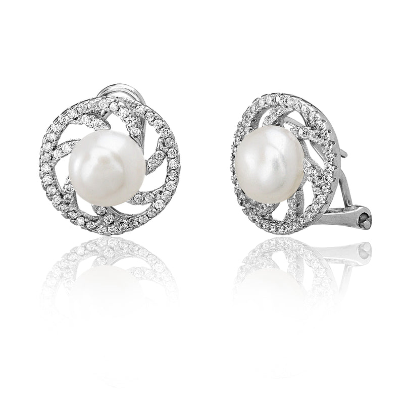 Silver CZ and Pearl Swirl Earring