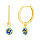 Gold Multi Color CZ Dangling Disc Hoop Earring