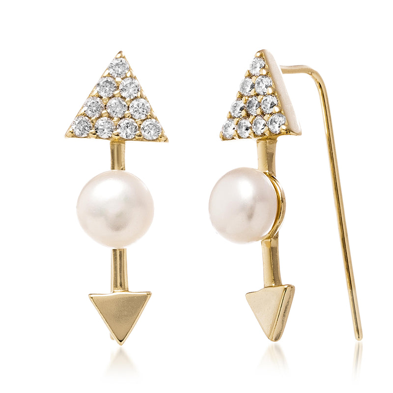 Xgold Pearl-CZ Crawler Earring