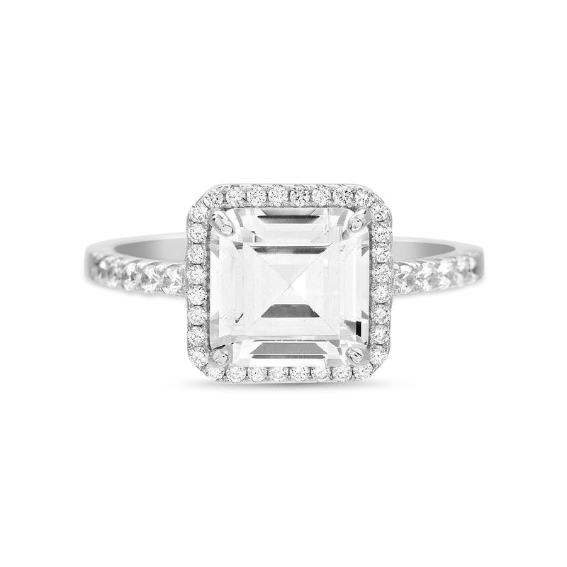 Sterling Silver Emerald Cut CZ Halo Ring