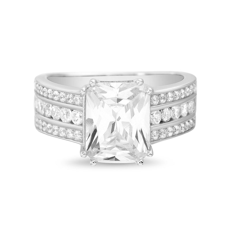 Sterling Silver Emerald Cut CZ with CZ Accents Ring