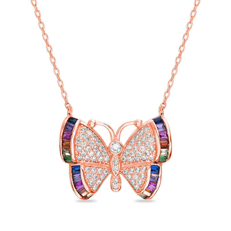 Rose Multi Color Rainbow CZ Butterfly Station
Necklace