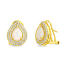 Gold Opal Teardrop Center with CZ Halo Earring