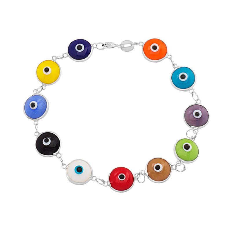 Sterling Silver Bracelet Evil Eye with Colored Stones
