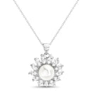 Xsilver Pearl CZ Halo Necklace