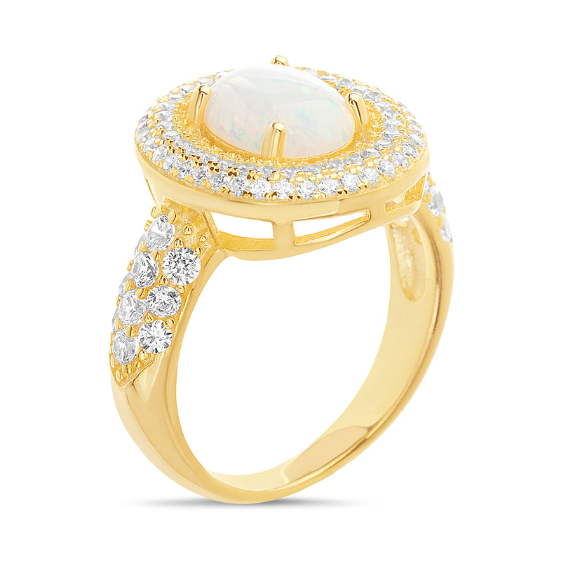 Gold Opal with CZ Halo and CZ Band Design Ring