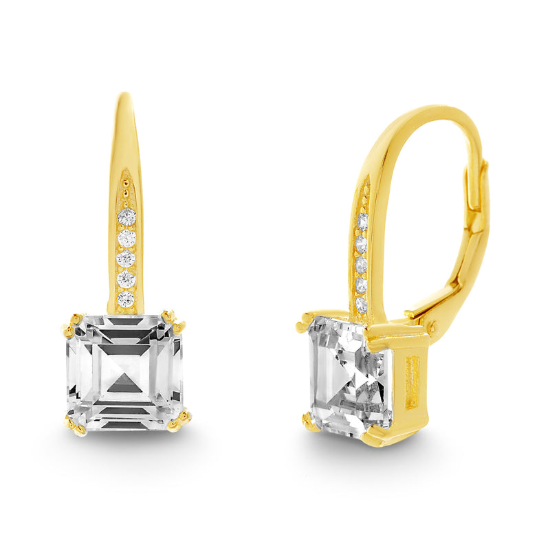 Gold Square CZ Leverback Earring