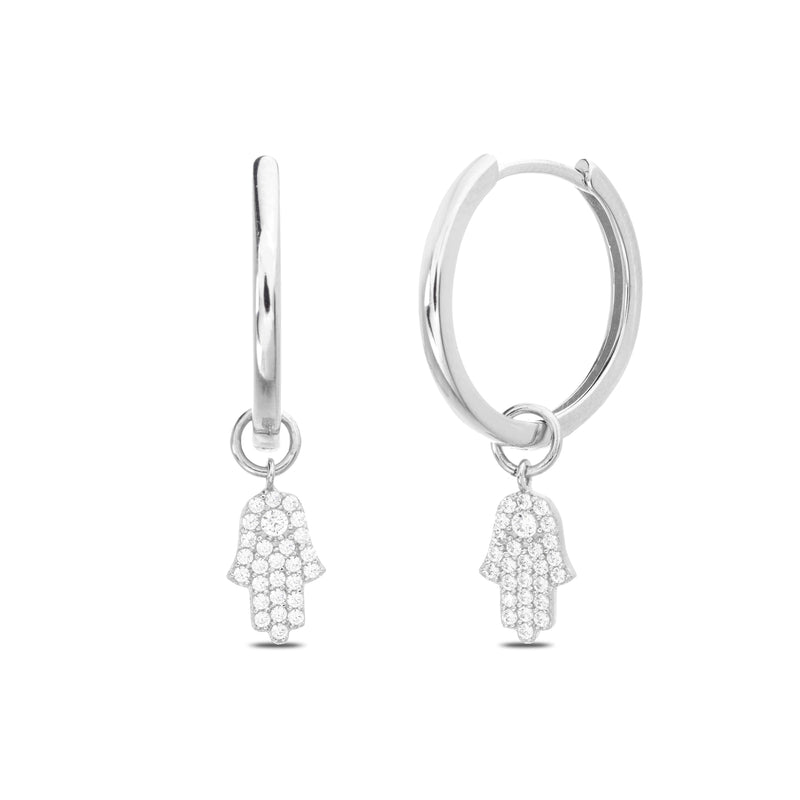 Ss CZ Dangling Hamsa Hoop Earring