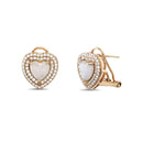 Rose Opal Heart Center with CZ Halo Earring