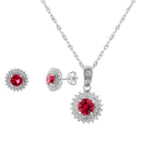 Silver Ruby-CZ Halo Set