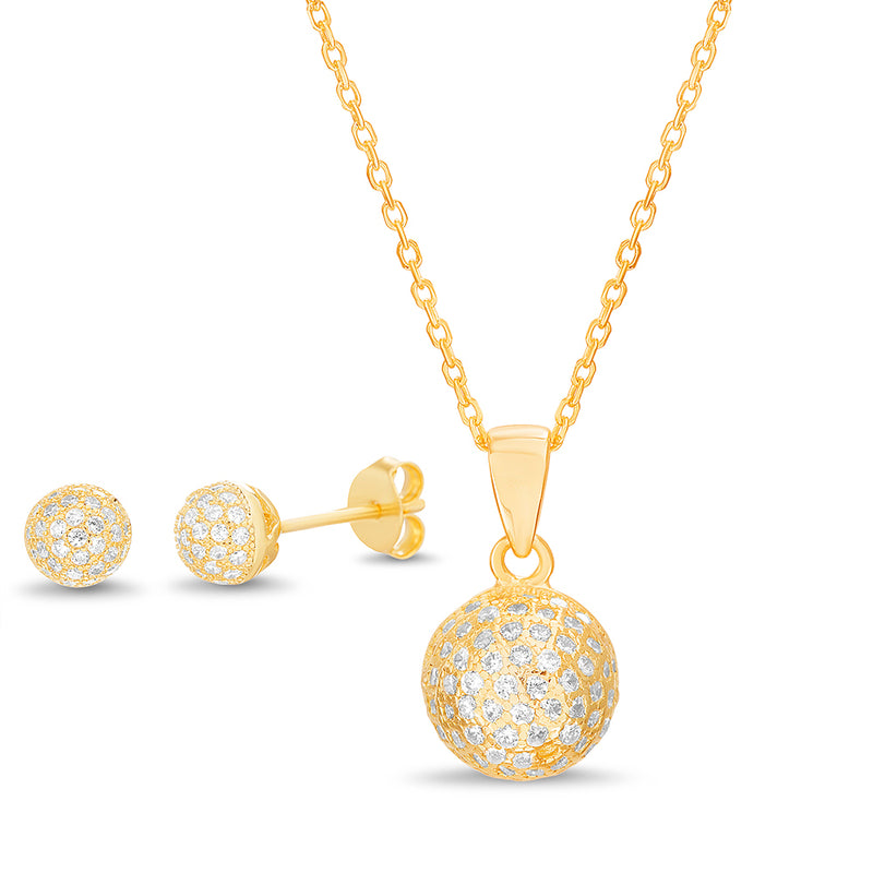 CZ Pave 6 MM Ball Earring and Necklace Set