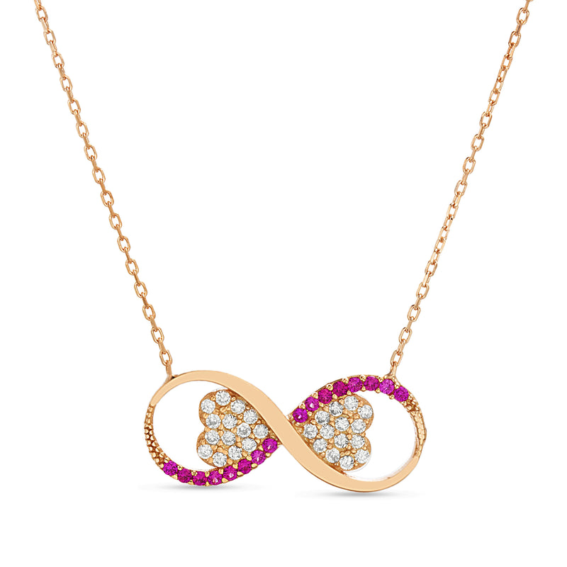 Rose Multi Color CZ Infinity with Hearts Necklace
