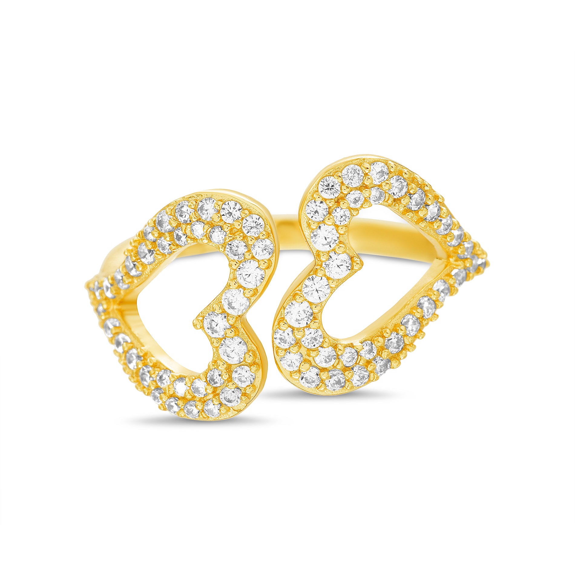 Cuff Heart Rings Gold CZ Open Heart Cuff Ring