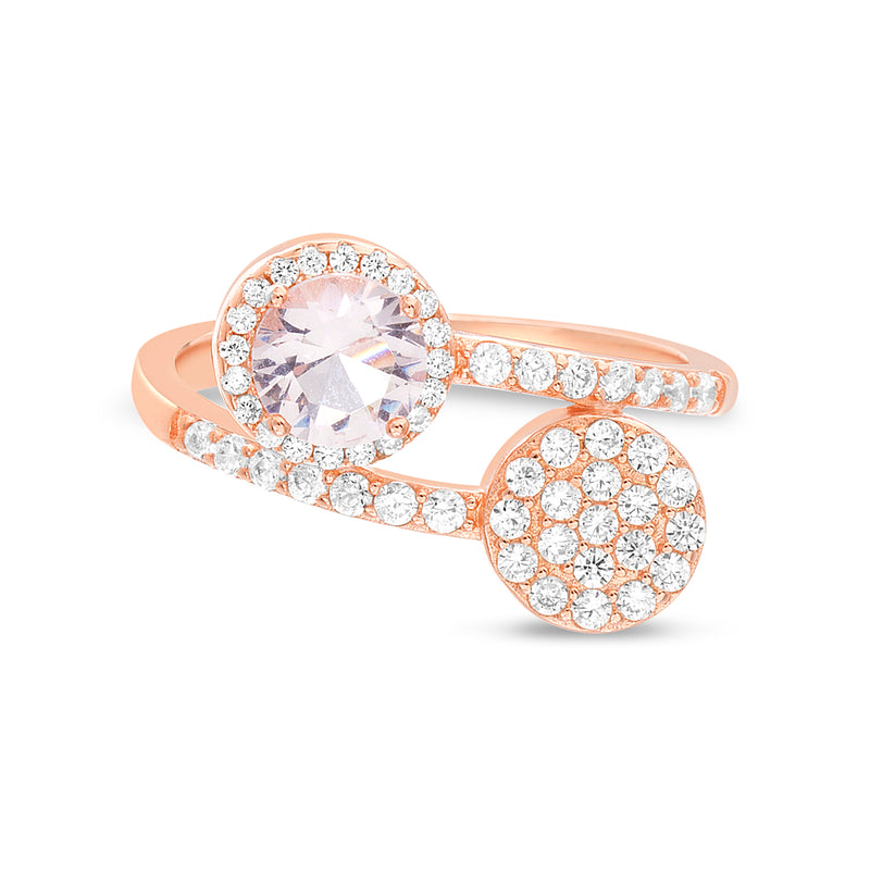 Rose Pink and CZ Halo Disc Bypass Ring